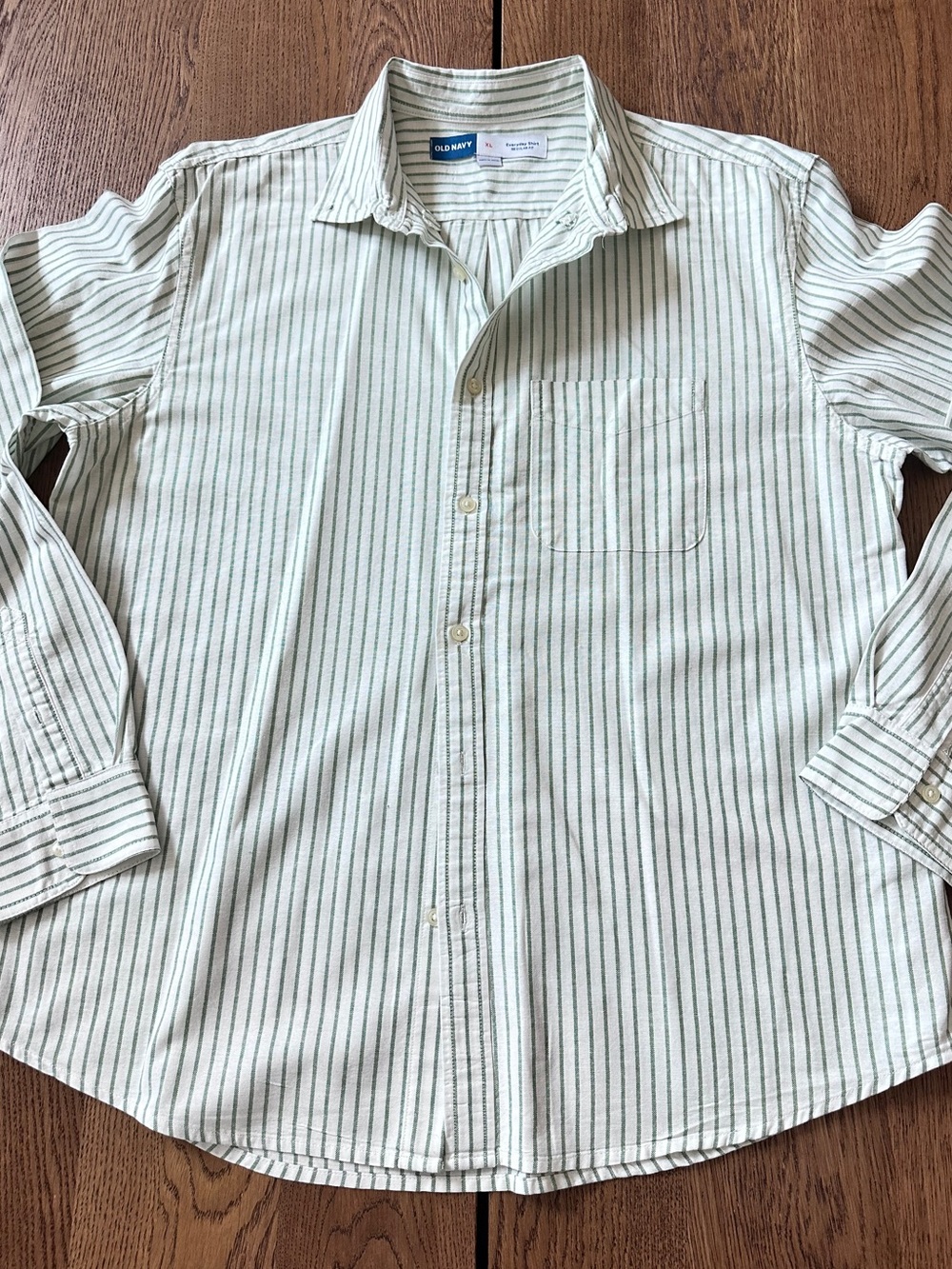 Old Navy White Shirt with Green Pinstripes Size XL
